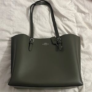 Coach tote purse forest green purple interior
